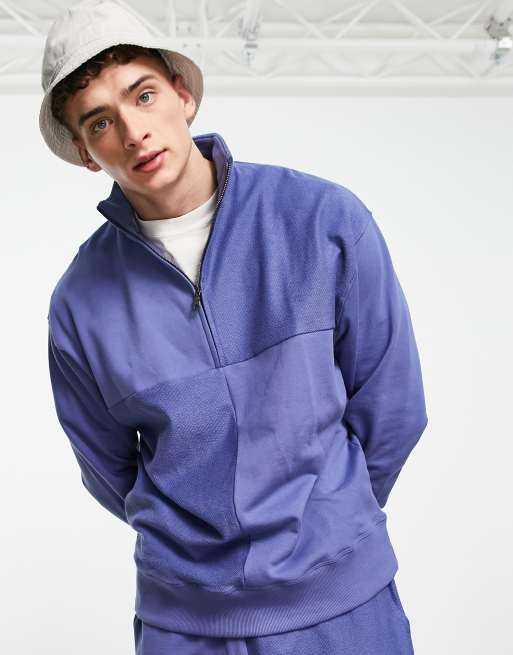 ASOS DESIGN oversized half zip sweatshirt in blue (part of a set) 