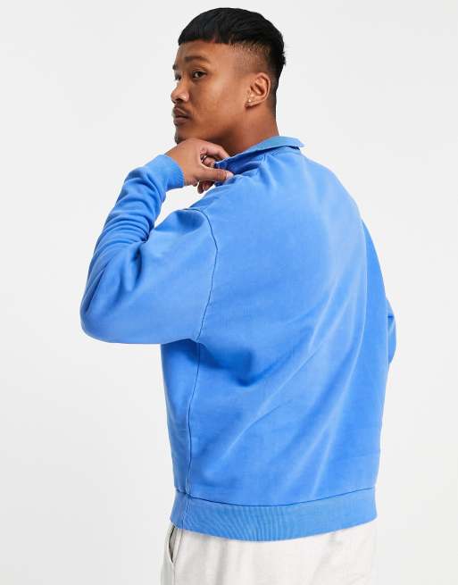 ASOS Oversized Half Zip Track Neck Sweatshirt in Blue for Men