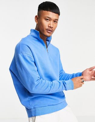 ASOS DESIGN oversized half zip sweatshirt in blue vintage wash ASOS