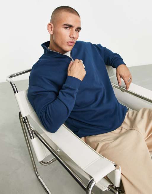 ASOS Oversized Half Zip Track Neck Sweatshirt in Blue for Men