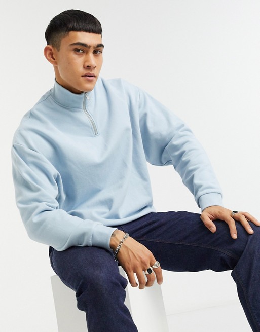ASOS DESIGN oversized half zip sweatshirt in blue