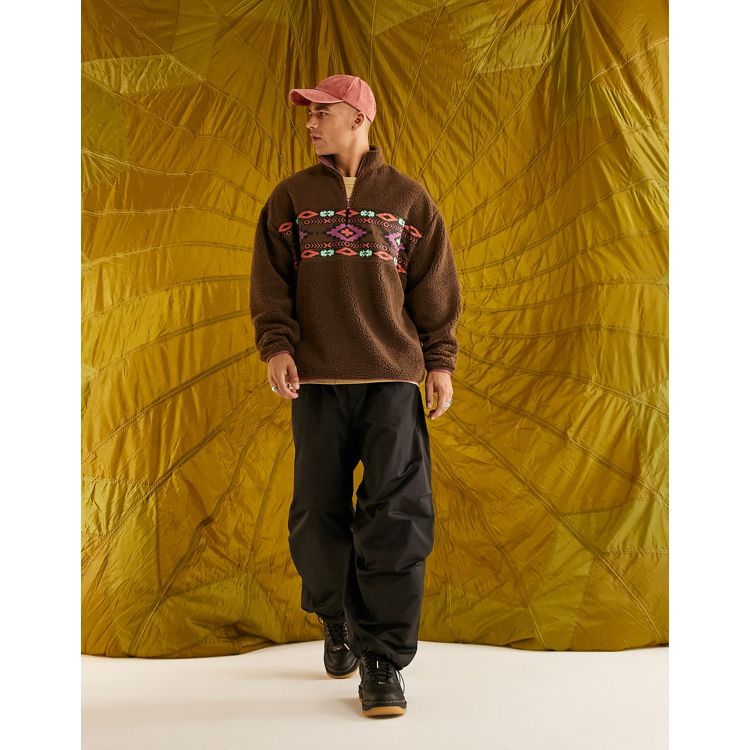 ASOS DESIGN oversized half zip sweatshirt in brown borg