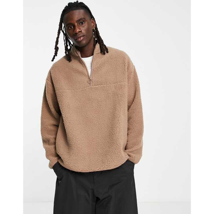 ASOS DESIGN oversized half zip sweatshirt in brown borg ASOS