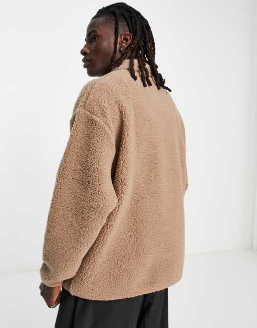 ASOS DESIGN oversized half zip sweatshirt in brown borg