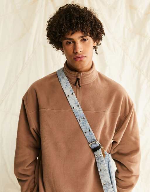 ASOS DESIGN oversized half zip sweatshirt in brown polar fleece