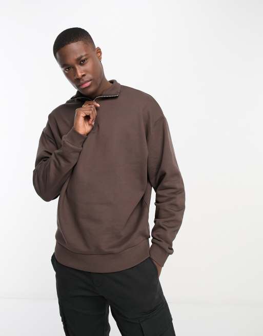 ASOS DESIGN heavyweight oversized half zip sweatshirt in brown