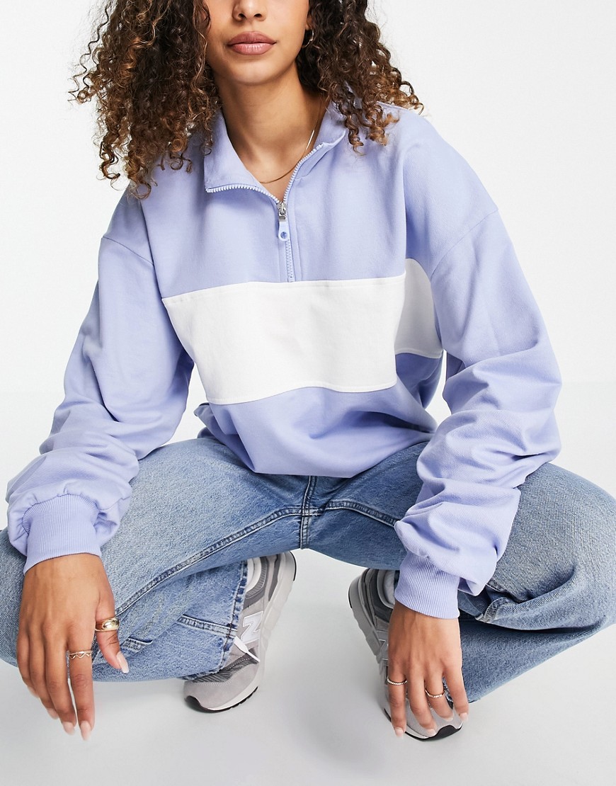 ASOS DESIGN oversized half zip sweatshirt in color block-Blues