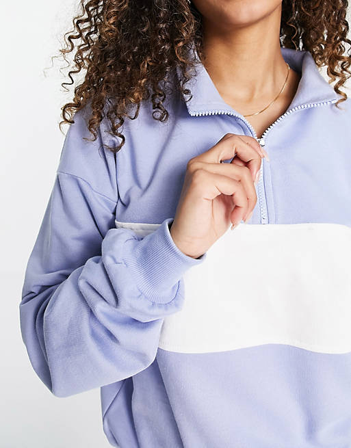 Women oversized half zip sweatshirt in colour block 