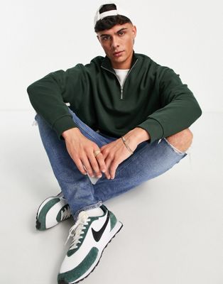 ASOS DESIGN oversized half zip sweatshirt in dark green