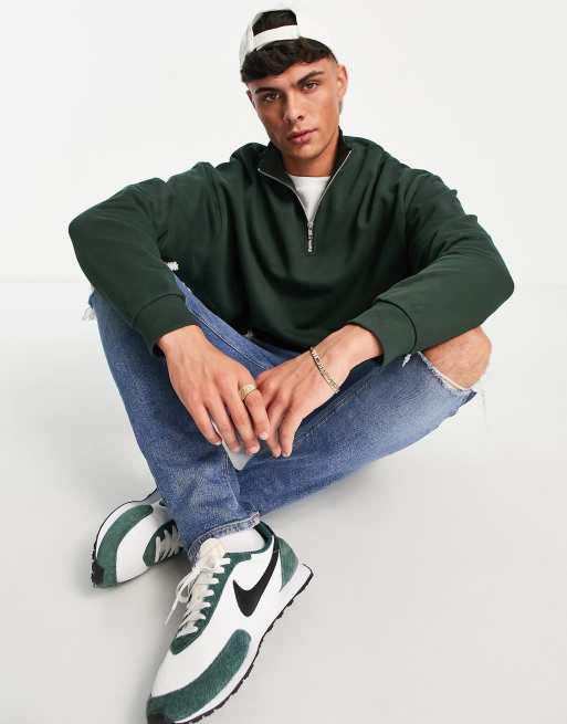 ASOS DESIGN oversized hoodie with zip in dark green