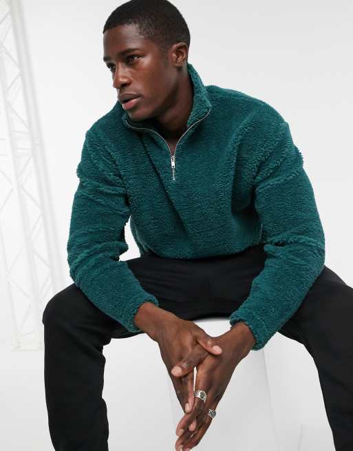 Loose Fit Half-zip Sweatshirt - Dark green - Men