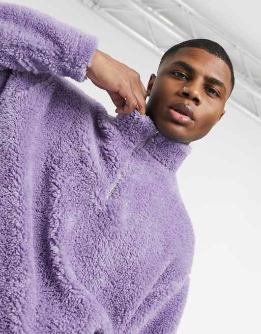 ASOS DESIGN oversized half zip sweatshirt in dusty purple teddy borg