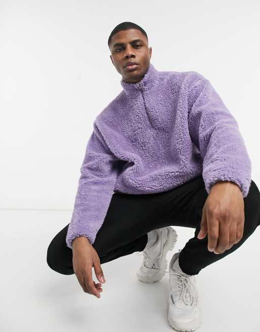 ASOS DESIGN oversized half zip sweatshirt in dusty purple teddy