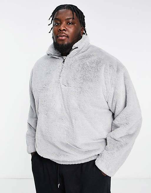 Kommentér Dinkarville Vægt ASOS DESIGN oversized half zip sweatshirt in gray faux fur | ASOS