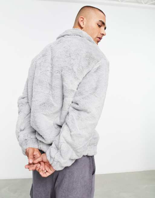 ASOS DESIGN oversized half zip sweatshirt in gray faux fur