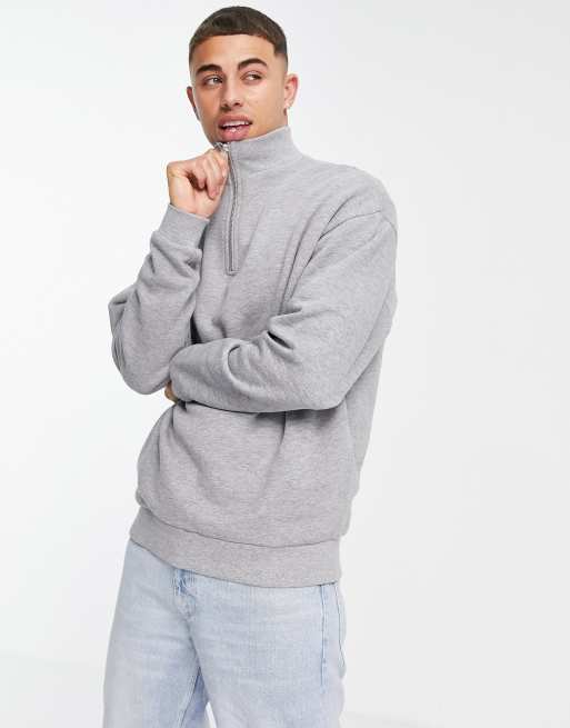 ASOS DESIGN oversized half zip sweatshirt in gray heather - GRAY