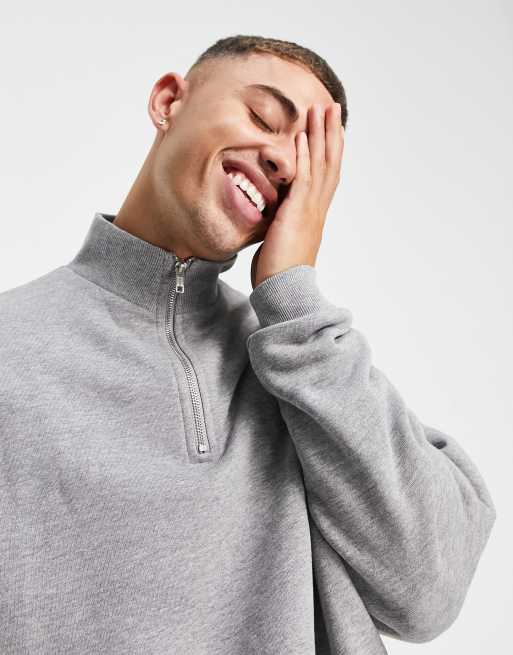 ASOS DESIGN oversized half zip sweatshirt in gray heather - GRAY | ASOS