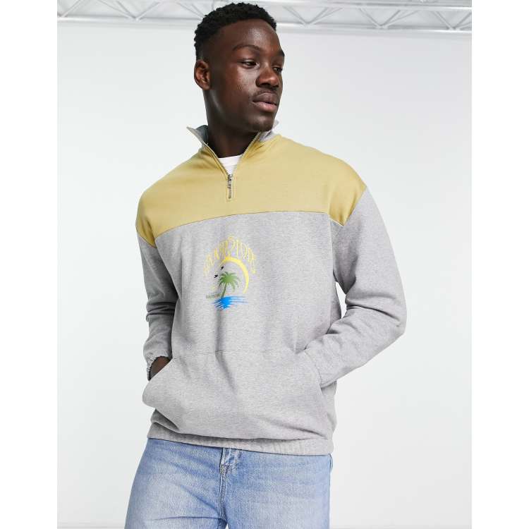 ASOS DESIGN oversized boxy half zip sweatshirt in gray heather