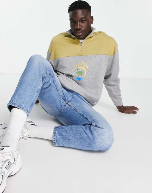 ASOS DESIGN oversized half zip sweatshirt in gray heather green