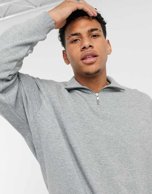 ASOS DESIGN oversized boxy half zip sweatshirt in gray heather