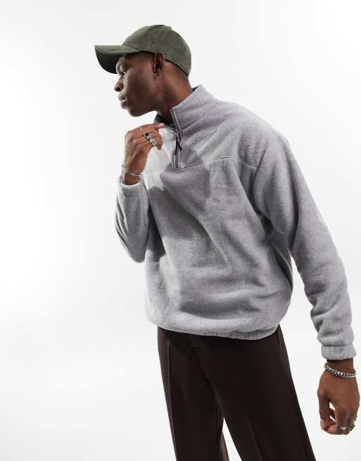 ASOS DESIGN oversized half zip sweatshirt in gray polar fleece