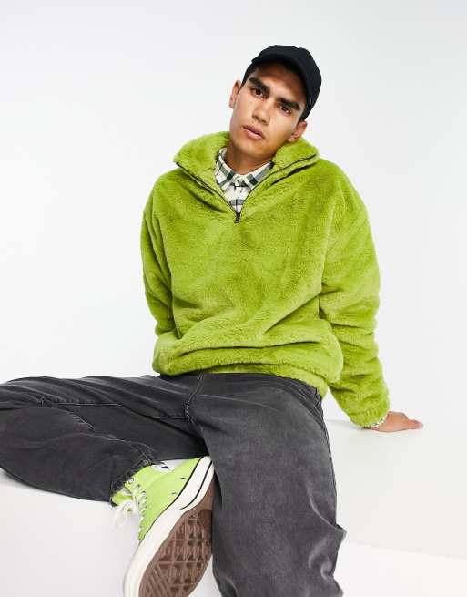 ASOS DESIGN oversized hoodie In green faux fur