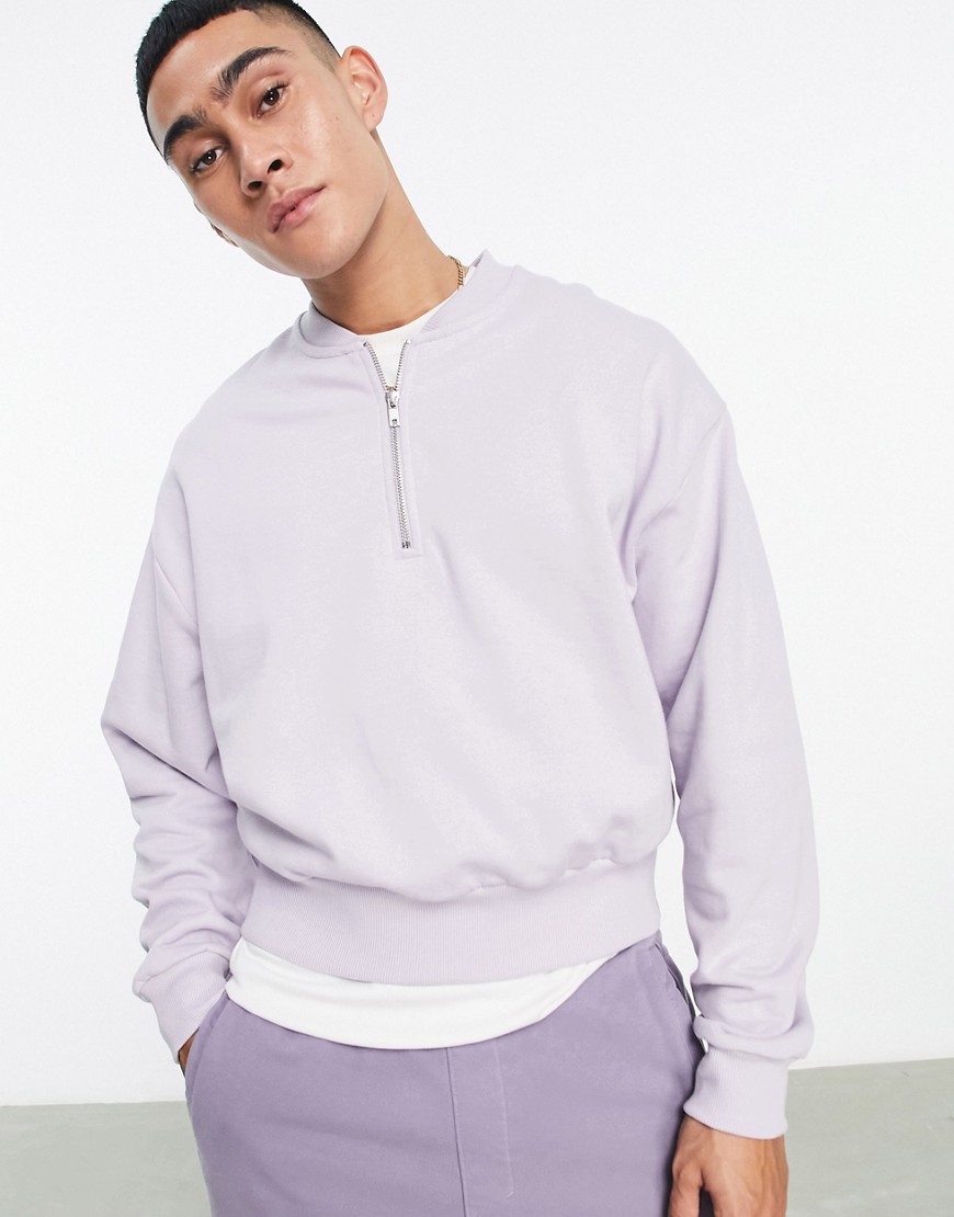 ASOS DESIGN oversized half zip sweatshirt in lilac-Purple