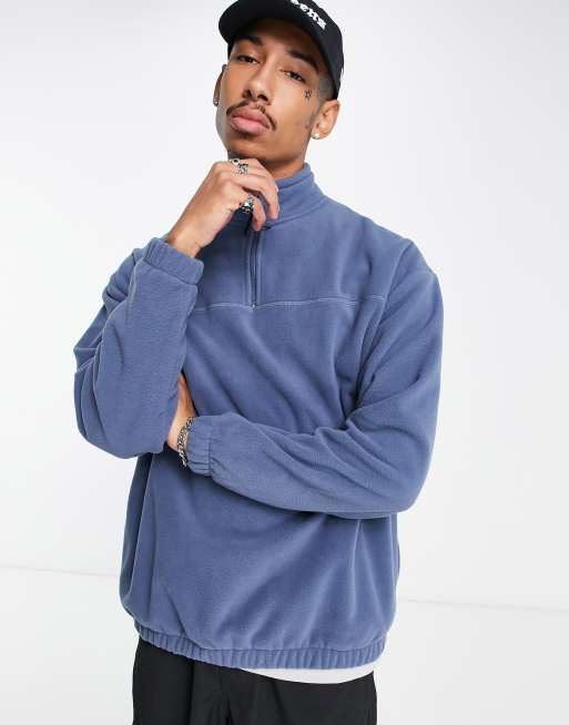 ASOS DESIGN oversized half zip sweatshirt in navy polar fleece