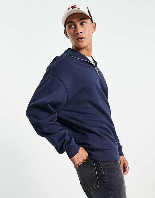 ASOS DESIGN oversized half zip sweatshirt in navy