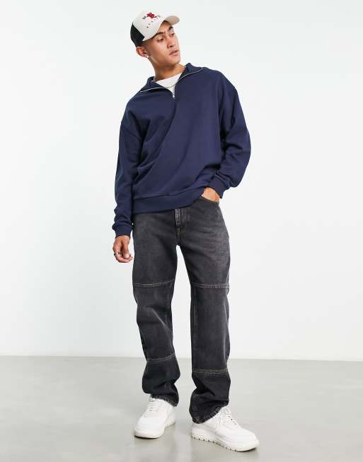 ASOS DESIGN oversized half zip sweatshirt in navy | ASOS