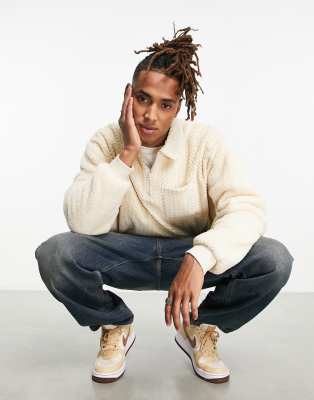 ASOS DESIGN ASOS DESIGN oversized half zip sweatshirt in off white jacquard and borg blocking