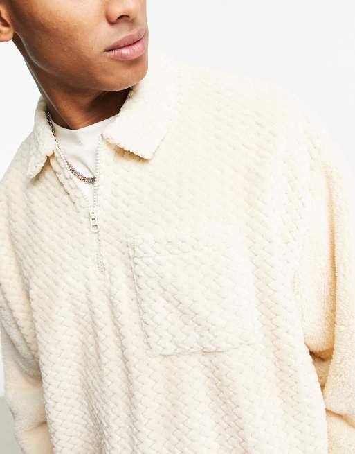 ASOS DESIGN oversized half zip sweatshirt in off white jacquard