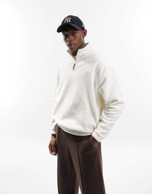 ASOS DESIGN heavyweight oversized half zip sweatshirt in beige