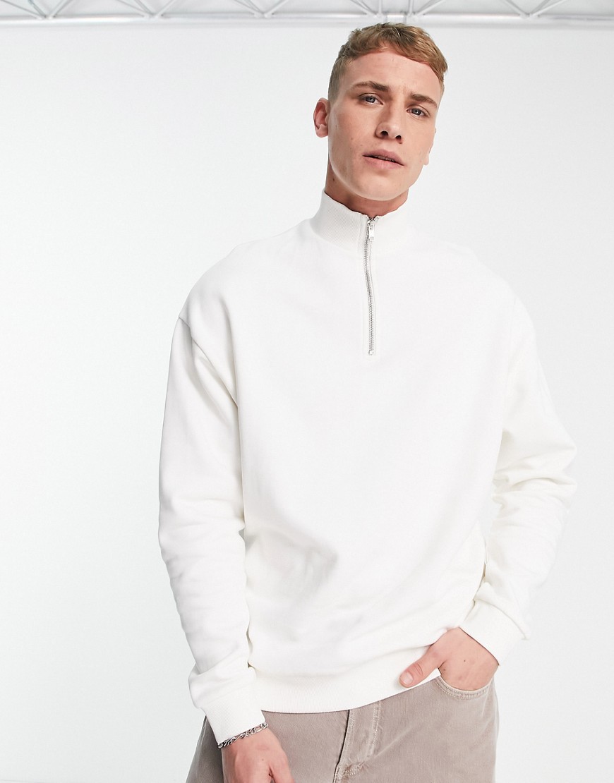 ASOS DESIGN oversized half zip sweatshirt in off white