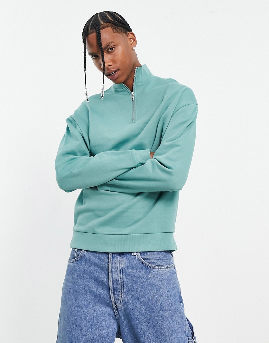 ASOS DESIGN oversized half zip sweatshirt in oil blue