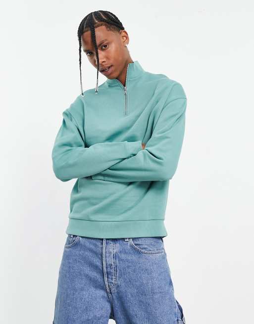 ASOS DESIGN oversized half zip sweatshirt in oil blue | ASOS