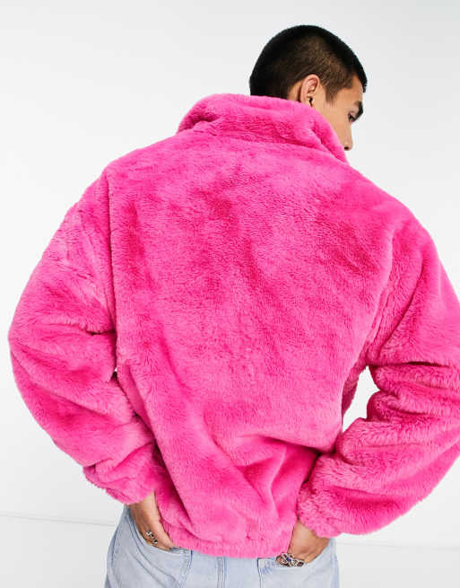 Pink fuzzy half zip sale