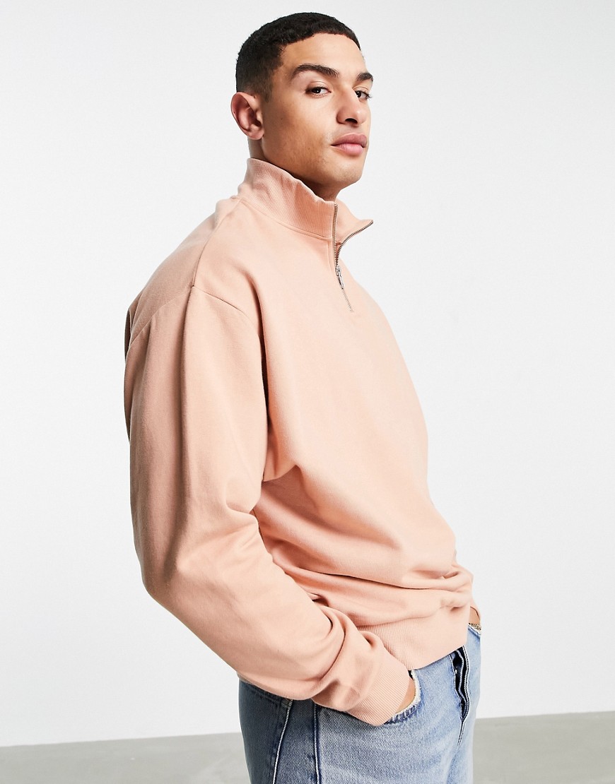 ASOS DESIGN oversized half zip sweatshirt in pink