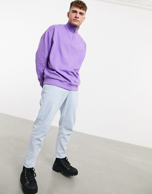 ASOS DESIGN oversized half zip sweatshirt in purple | ASOS