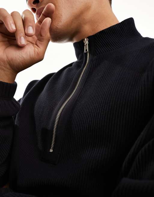 ASOS DESIGN oversized half zip sweatshirt in ribbed fabric in black | ASOS