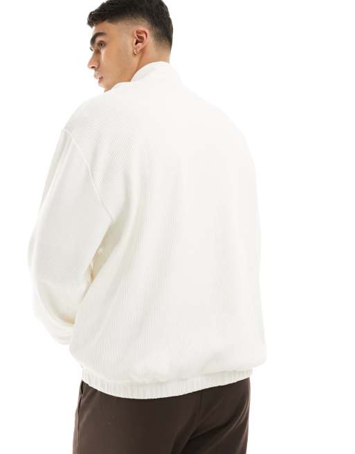 ASOS DESIGN oversized half zip sweatshirt in ribbed fabric in soft white