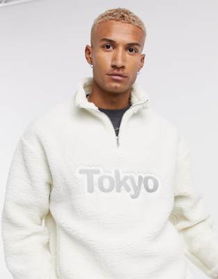 tommy hilfiger oversized teddy half zip hoodie