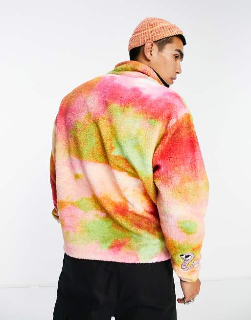 ASOS DESIGN oversized half zip sweatshirt in teddy tie dye with embroidery