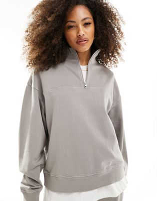 ASOS DESIGN oversized half-zip sweatshirt in washed grey