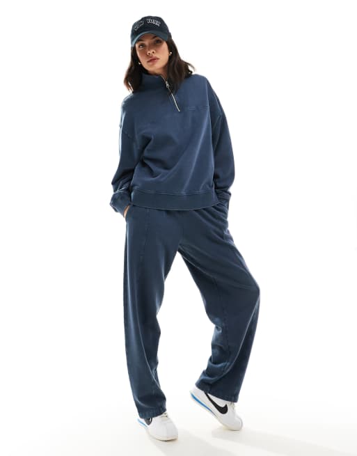 ASOS DESIGN oversized half-zip sweatshirt in washed navy, 3 of 4