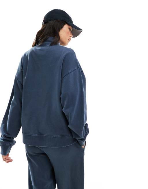 ASOS DESIGN oversized half-zip sweatshirt in washed navy, 4 of 4