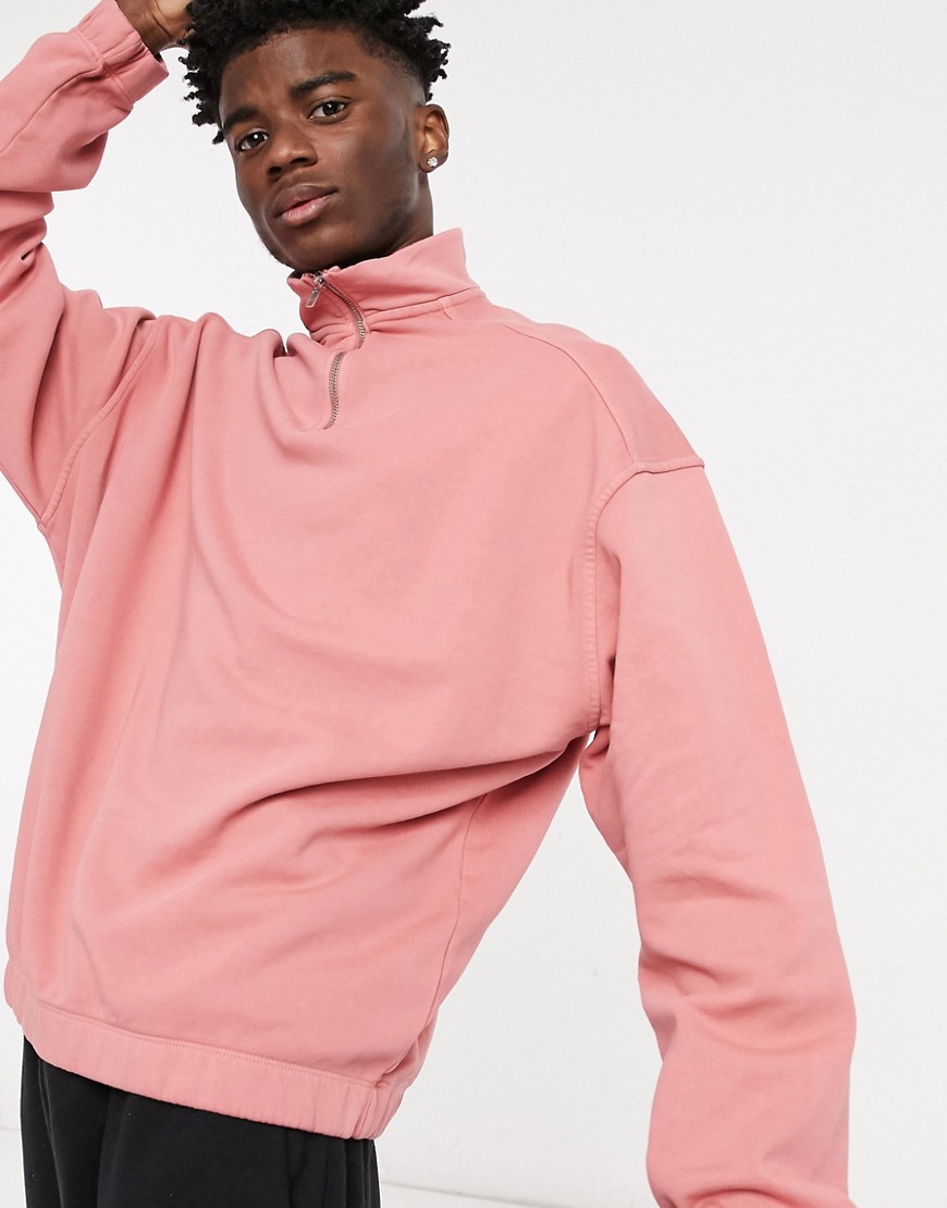 ASOS DESIGN oversized half zip sweatshirt in washed pink