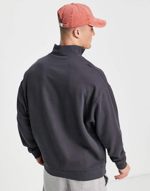 Weekday oversized half zip sweatshirt in washed black