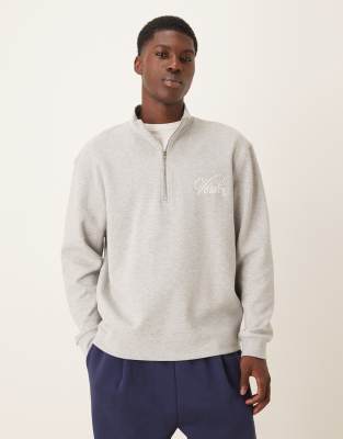 Asos Design Oversized Half Zip Sweatshirt With Chest Embroidery In White