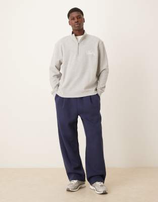 Asos Design Oversized Half Zip Sweatshirt With Chest Embroidery In White